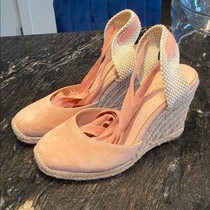J. Crew Blush Pink Suede Espadrille Wedge Sandals